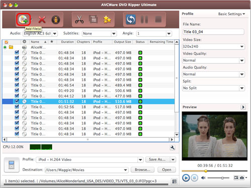AVCWare DVD Ripper Ultimate for Mac - Add file
