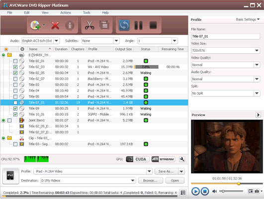 Click to view AVCWare DVD Ripper Platinum 6.5.1.0314 screenshot